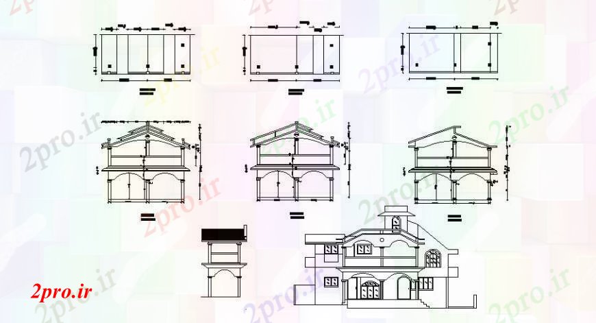 دانلود نقشه مسکونی  ، ویلایی ، آپارتمان  دو سطح خانه نما، بخش و ساختار خودکار (کد109417)