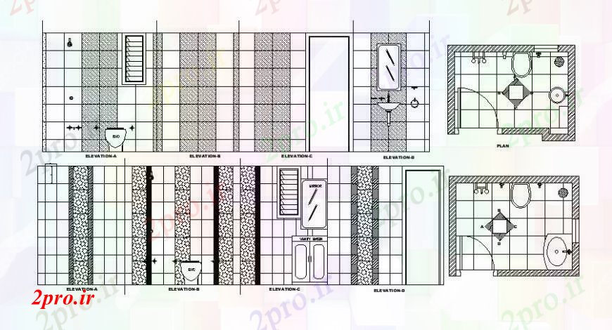 دانلود نقشه حمام مستر توالت تمام نما طرفه، برنامه ریزی و نصب و راه اندازی  (کد109423)