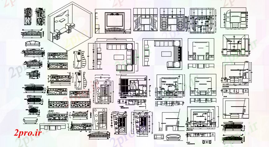 دانلود نقشه اتاق نشیمن ، حال ، پذیرایی نقشه های طراحی اتاق، مبلمان و جزئیات 4 در 5 متر (کد109431)