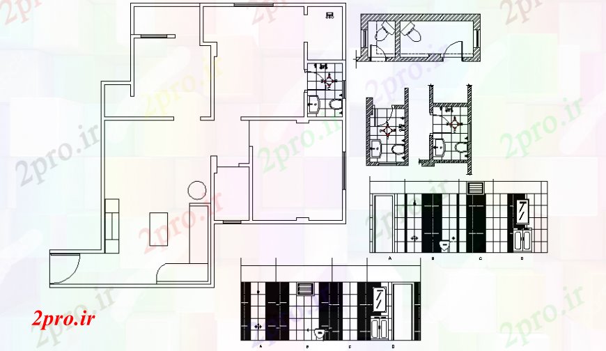 دانلود نقشه مسکونی  ، ویلایی ، آپارتمان  خانه جزئیات نقشه طرحی با جزئیات حمام بهداشتی  (کد109446)