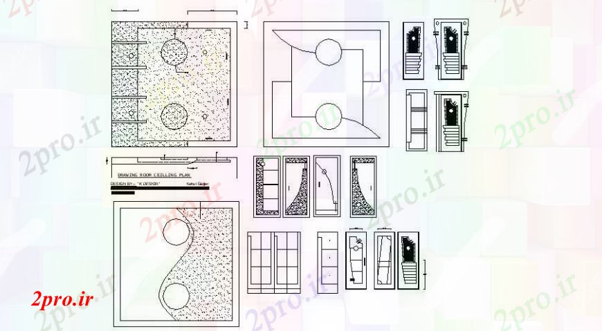 دانلود نقشه طراحی و مبلمان اتاقاتاق نشیمن طرحی سقف، طراحی و ساختار جزئیات (کد109475)