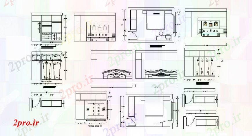 دانلود نقشه حمام مستر طرحی اتاق خواب، بلوک های مبلمان و طراحی داخلی جزئیات (کد109478)