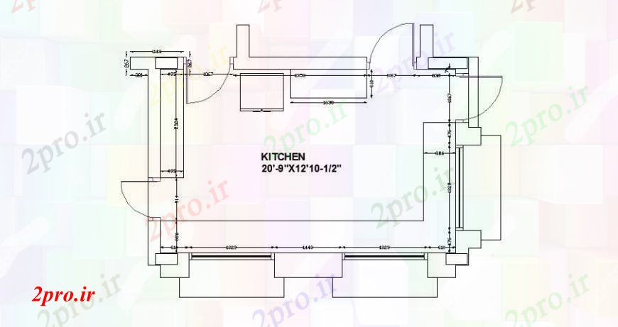 دانلود نقشه آشپزخانه طراحی آشپزخانه با ابعاد  (کد109485)