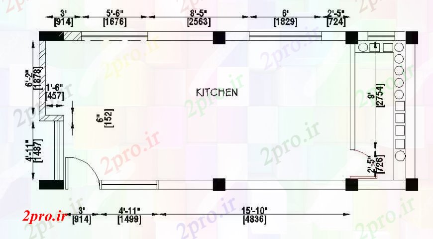 دانلود نقشه آشپزخانه طراحی آشپزخانه از خانه با ابعاد  (کد109492)