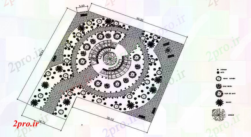 دانلود نقشه باغ پارک ساختار محوطه سازی و بلوک های درخت جزئیات (کد109510)