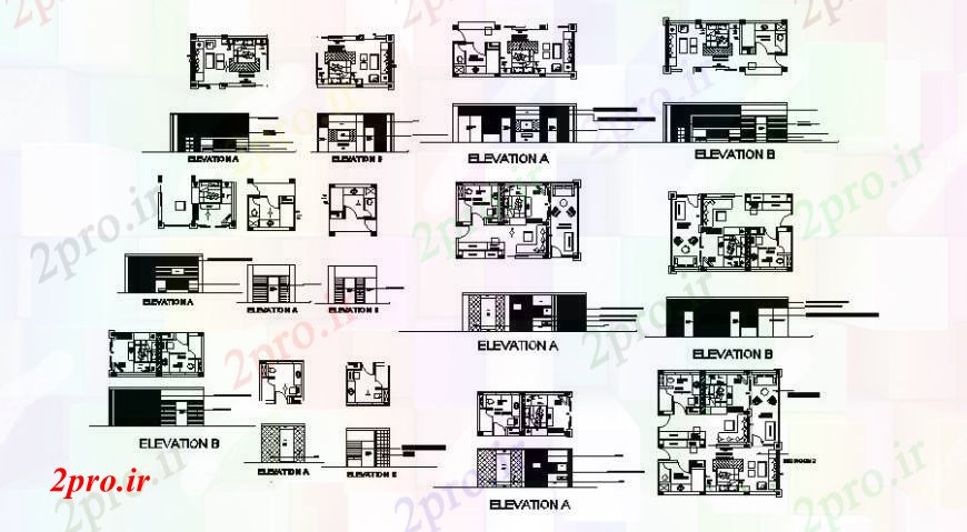 دانلود نقشه مسکونی  ، ویلایی ، آپارتمان  خانه کوچک مسکونی تمام نما طرفه، بخش و طرحی طبقه  (کد109528)