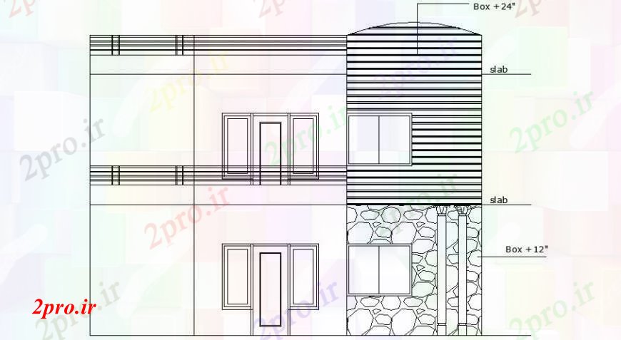 دانلود نقشه مسکونی  ، ویلایی ، آپارتمان  نما اصلی پیشانی خانه مسکونی (کد109538)