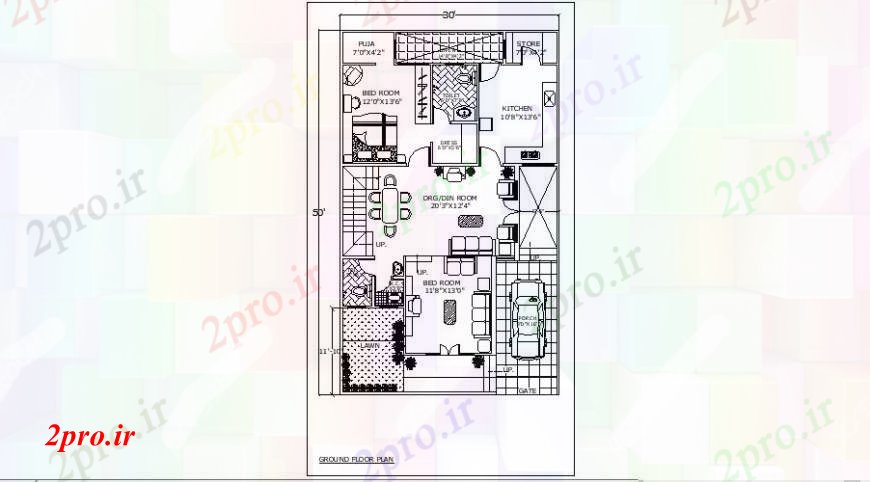 دانلود نقشه مسکونی  ، ویلایی ، آپارتمان  یک خانواده جزئیات توزیع طرحی طبقه خانه زمین (کد109542)