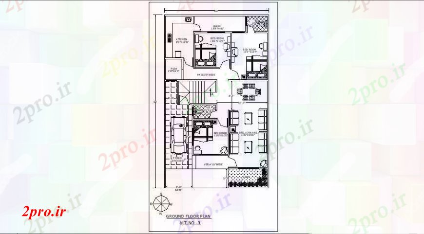 دانلود نقشه مسکونی  ، ویلایی ، آپارتمان  جزئیات طرحی طبقه همکف خانه با سه اتاق خواب طراحی جزئیات  (کد109544)