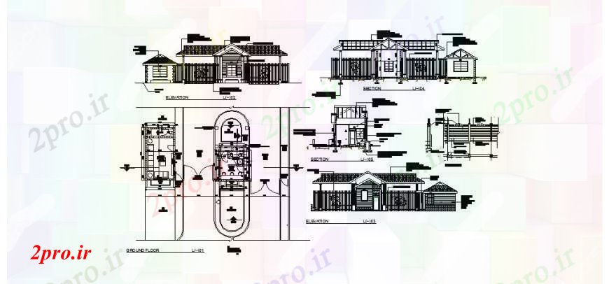 دانلود نقشه مسکونی  ، ویلایی ، آپارتمان  خانه مسکونی تمام نما طرفه، طرحی طبقه و ساختار جزئیات  (کد109558)