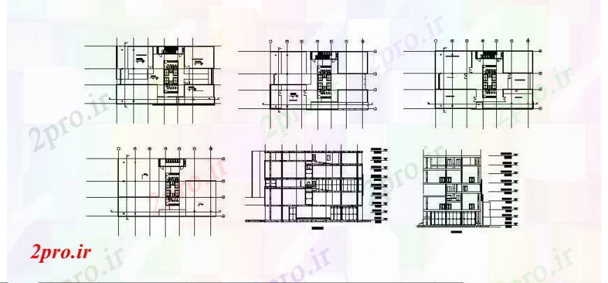 دانلود نقشه ساختمان اداری - تجاری - صنعتی نما دفتر، بخش و طرحی طبقه خودکار 10 در 12 متر (کد109606)