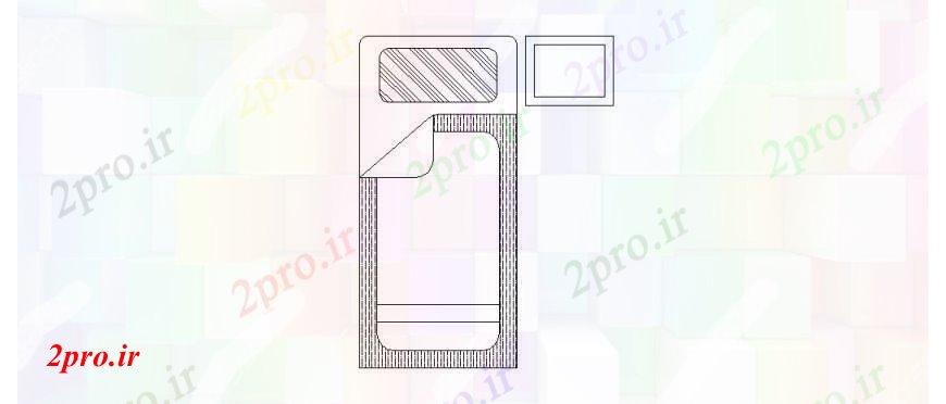 دانلود نقشه بلوک مبلمان یک تخت تک نفره با میز  (کد109802)