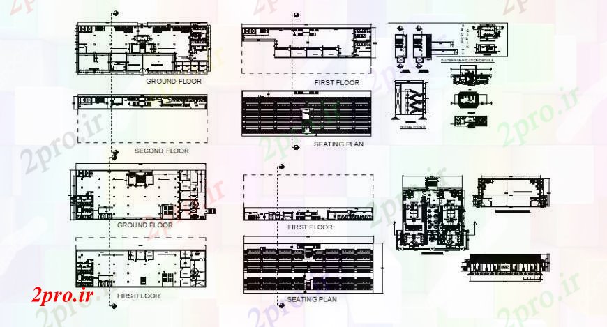 دانلود نقشه تئاتر چند منظوره - سینما - سالن کنفرانس - سالن همایشطبقه همکف، طبقه اول، محل قرار طرحی و خودکار از سالن سالن 19 در 54 متر (کد109829)