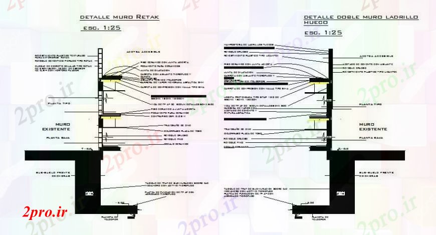 دانلود نقشه طراحی جزئیات ساختار پس گرفتن و پس گرفتن دو برابر دیوار  ساخت و ساز طراحی جزئیات (کد109851)