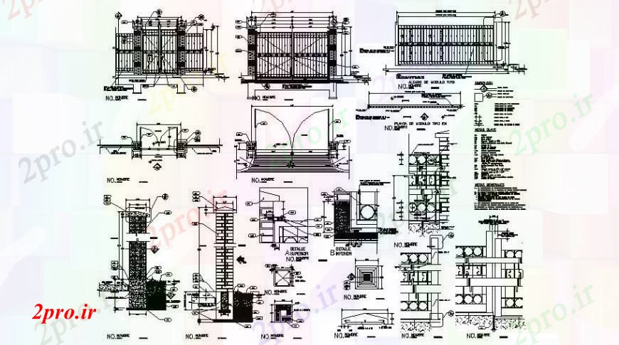 دانلود نقشه طراحی جزئیات ساختار دروازه و حصار نما، بخش و  ساخت و ساز طراحی جزئیات (کد109853)