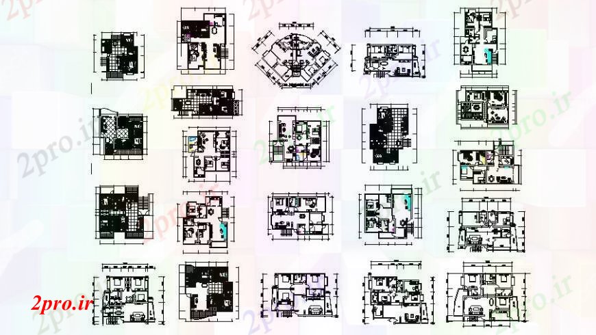 دانلود نقشه مسکونی  ، ویلایی ، آپارتمان  یکی مسکونی نما خانه خانواده، بخش، طرحی طبقه و ساختار جزئیات (کد109868)