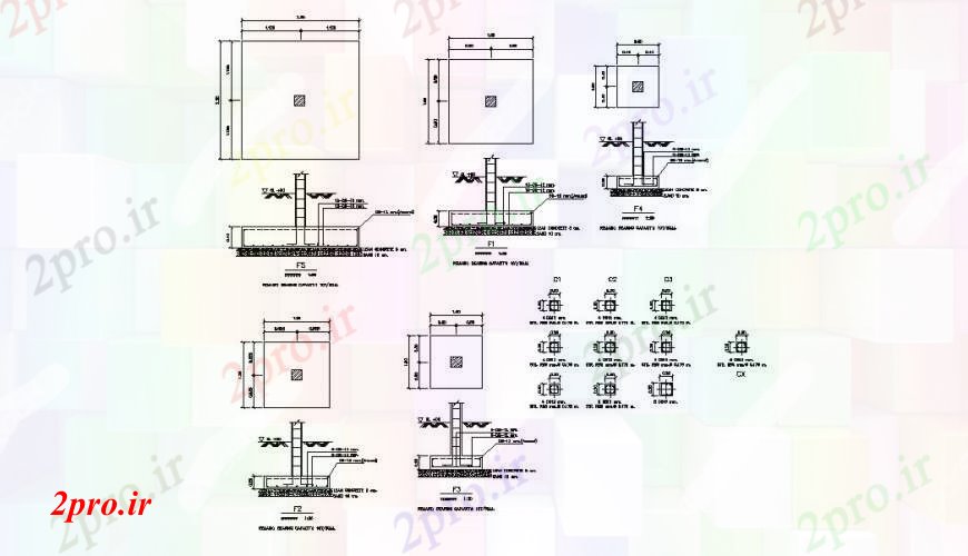 دانلود نقشه طراحی جزئیات ساختار بنیاد و طرحی جای پای  ساختار طراحی جزئیات  (کد109891)