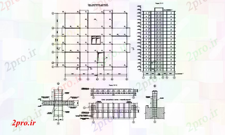 دانلود نقشه مسکونی  ، ویلایی ، آپارتمان  آپارتمان نما ساختمان، بخش سازنده و ساختار جزئیات  (کد109915)