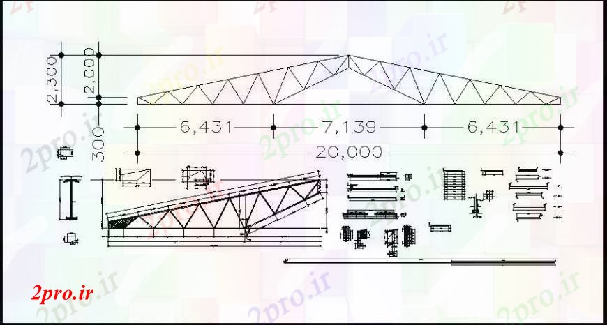 دانلود نقشه طراحی جزئیات ساختار بالا ساخت و ساز سقف پروژه  دو بعدی  (کد109939)