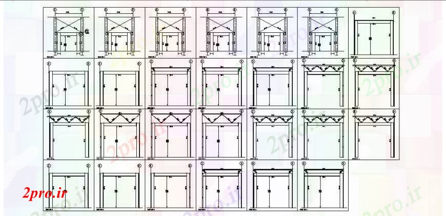 دانلود نقشه جزئیات طراحی در و پنجره  پنجره های متعدد بخش بلوک  (کد109962)