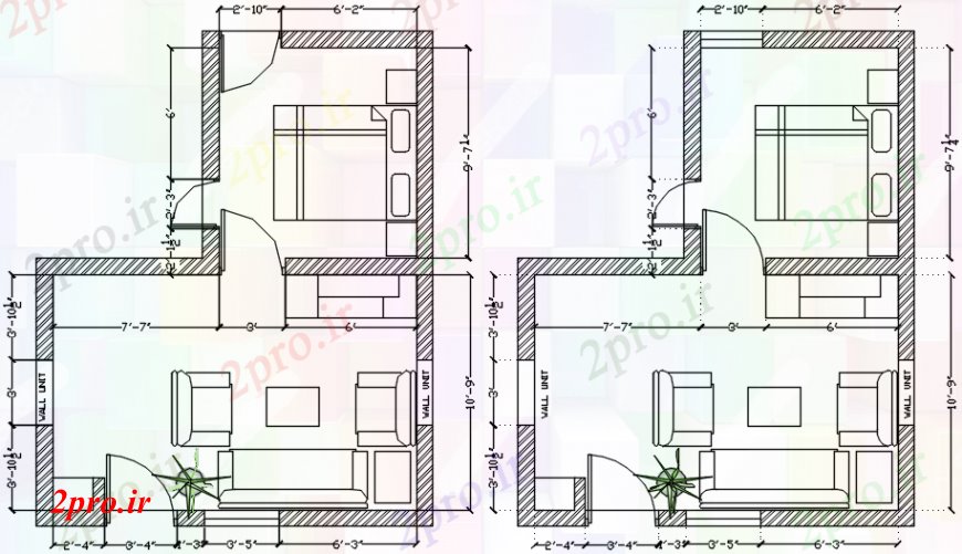 دانلود نقشه حمام مستر خانه طراحی اتاق خواب با مبلمان  (کد109970)