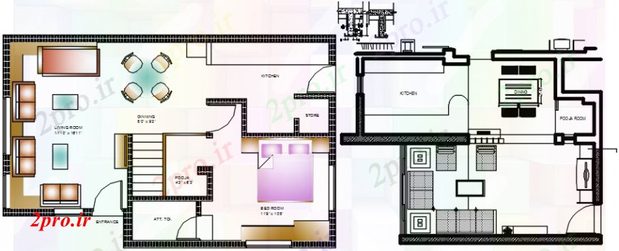 دانلود نقشه مسکونی  ، ویلایی ، آپارتمان  طرحی طبقه خانه خانواده مسکونی با مبلمان  (کد109973)