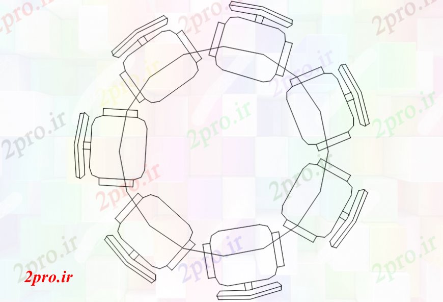 دانلود نقشه میز و صندلی شش صندلی میز کنفرانس بالای صفحه    (کد109978)