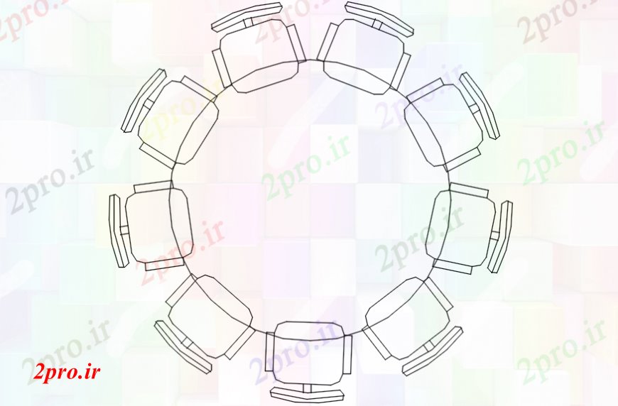 دانلود نقشه میز و صندلی میز گرد با نه صندلی بلوک نما جزئیات (کد109979)