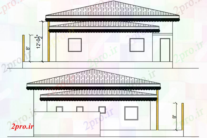 دانلود نقشه مسکونی  ، ویلایی ، آپارتمان  عقب و پشت نما طراحی جزئیات از خانه (کد109988)