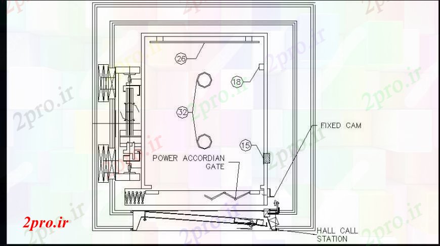 دانلود نقشه جزئیات طراحی در و پنجره  قدرت دروازه accordian طرحی نمای بالا (کد110027)