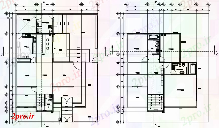 دانلود نقشه مسکونی  ، ویلایی ، آپارتمان  دو سطح طرحی طبقه خانه  توزیع طراحی جزئیات (کد110091)