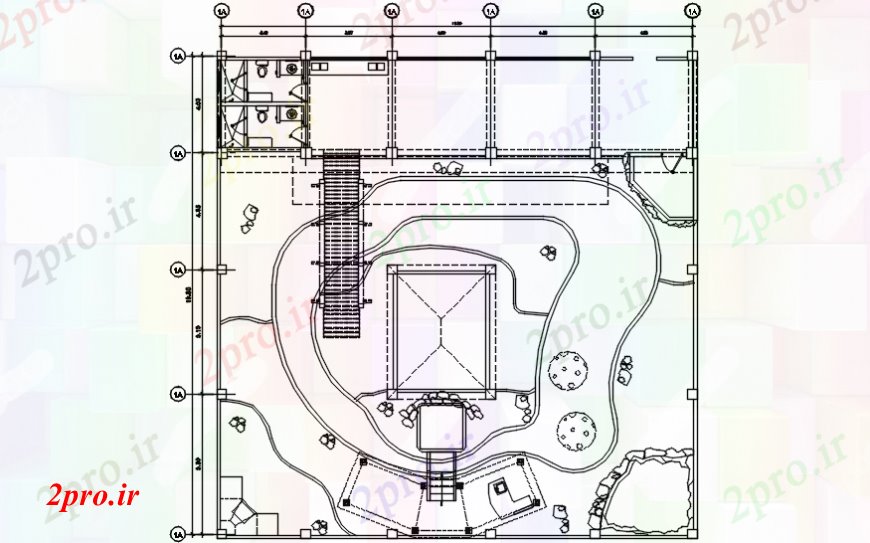 دانلود نقشه باغ ساده باغ رفت و آمد مکرر طرحی محوطه سازی طرحی های 19 در 20 متر (کد110120)