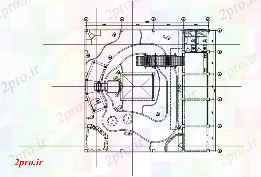 دانلود نقشه باغ متوسل جزئیات محوطه سازی باغ و تجهیزات جزئیات 19 در 20 متر (کد110121)
