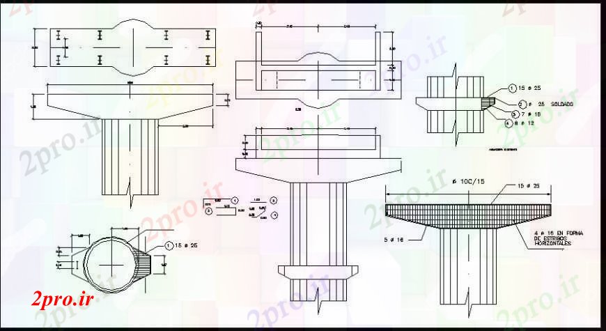 دانلود نقشه جزئیات ساخت پل پل  ساخت و ساز ستون (کد110158)