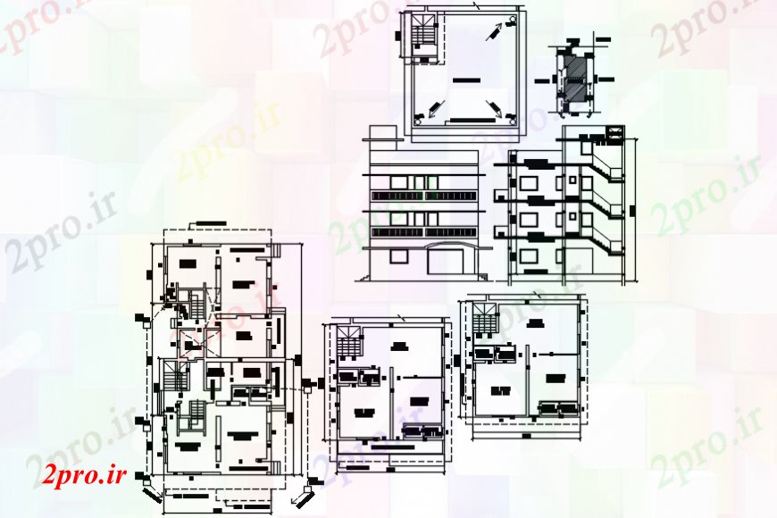 دانلود نقشه مسکونی  ، ویلایی ، آپارتمان  آپارتمان ساخت تمام بخش طرفه، طرحی طبقه و ساختار جزئیات (کد110167)