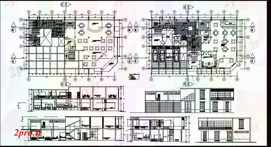 دانلود نقشه هتل - رستوران - اقامتگاه  طراحی از یک هتل و نما  (کد110231)