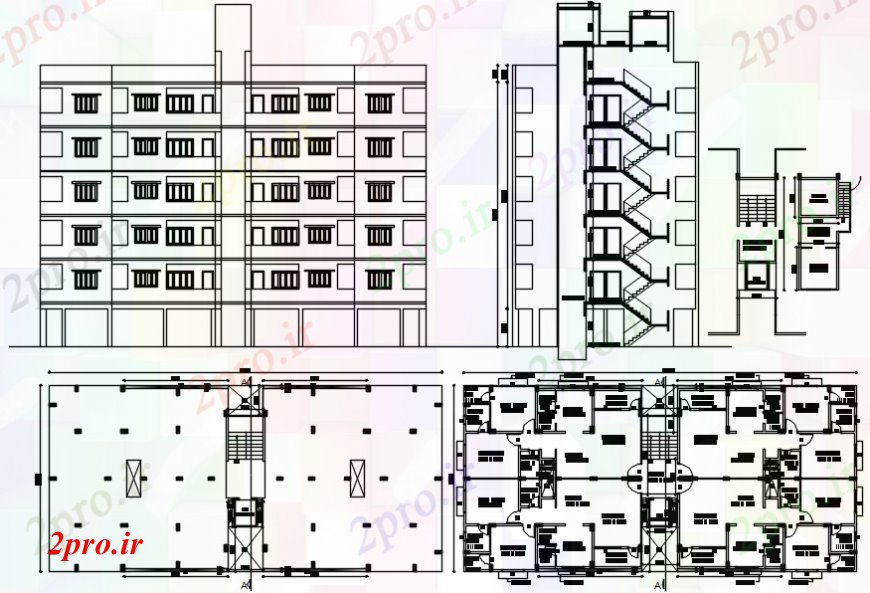 دانلود نقشه مسکونی  ، ویلایی ، آپارتمان  چند خانواده آپارتمان   آپارتمان   نما، بخش و طرحی طبقه جزئیات طراحی  (کد110256)