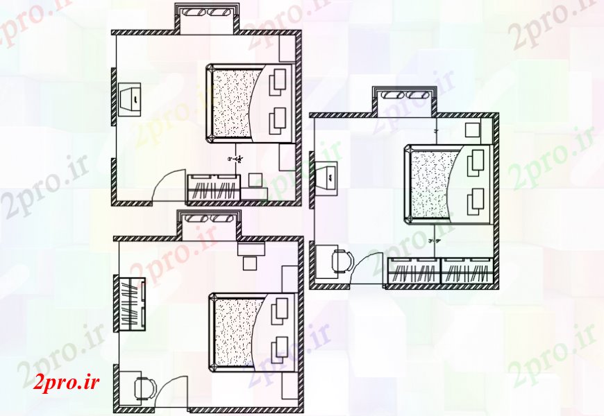 دانلود نقشه حمام مستر سه اتاق خواب طراحی با مبلمان  (کد110272)