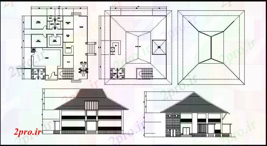 دانلود نقشه مسکونی ، ویلایی ، آپارتمان نما از جزئیات خانه کلبه 16 در 18 متر (کد110283)