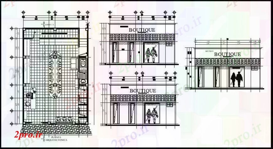 دانلود نقشه هایپر مارکت - مرکز خرید - فروشگاه نما بوتیک و طرح 8 در 11 متر (کد110293)