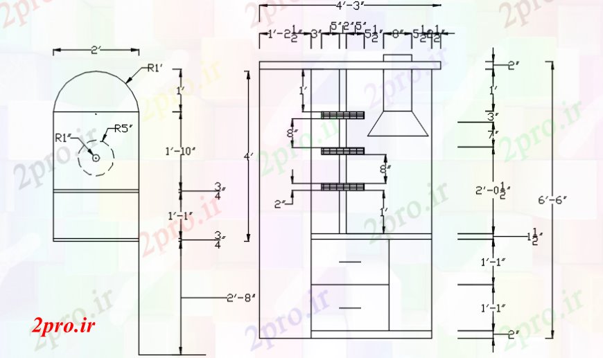 دانلود نقشه طراحی مبلمان آشپزخانه مبلمان خانه با ابعاد نما  (کد110303)