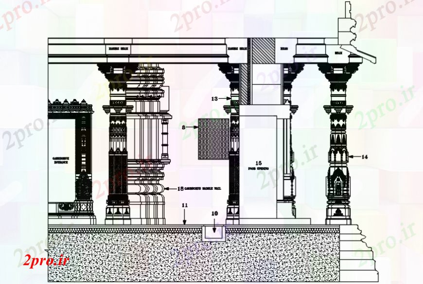 دانلود نقشه کلیسا - معبد - مکان مذهبی بخش سمت معبد و ساختار طراحی جزئیات  (کد110326)
