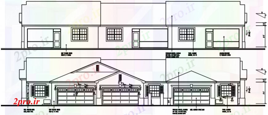 دانلود نقشه مسکونی  ، ویلایی ، آپارتمان  جلو و عقب نما طراحی جزئیات از خانه طولانی (کد110356)