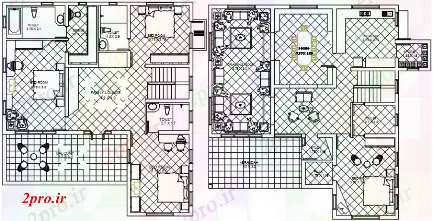 دانلود نقشه مسکونی  ، ویلایی ، آپارتمان  دو کفپوش طرحی معماری خانه طرحی  (کد110377)