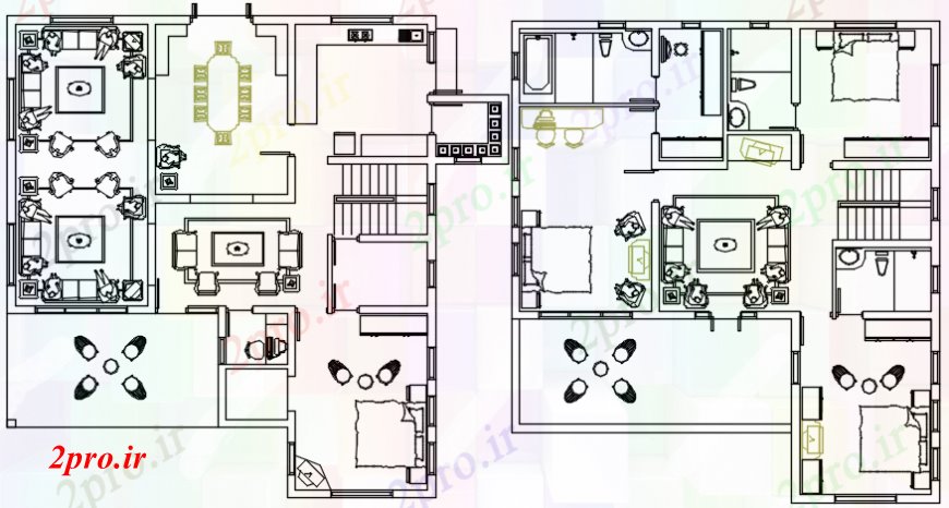 دانلود نقشه مسکونی  ، ویلایی ، آپارتمان  چهار اتاق خواب یک خانواده طرحی طبقه خانه  توزیع طراحی جزئیات (کد110378)