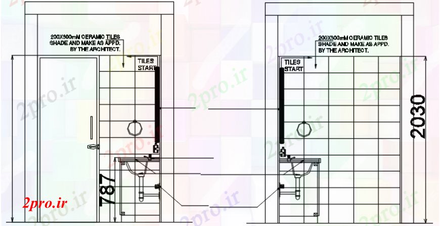 دانلود نقشه حمام مستر خانه مقابل توالت و بخش های جانبی و نصب و راه اندازی جزئیات (کد110389)