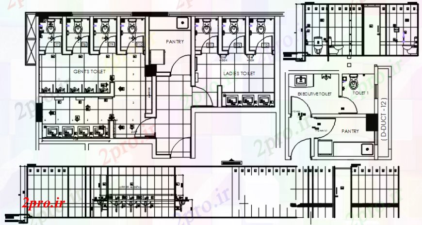 دانلود نقشه حمام مستر طرحی چیدمان، نصب و لوله کشی بهداشتی جزئیات مردانه و بانوان توالت (کد110393)