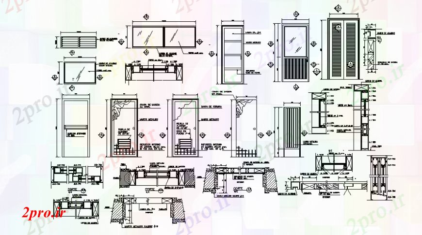 دانلود نقشه جزئیات طراحی در و پنجره  درب و پنجره پروژه بخش (کد110410)