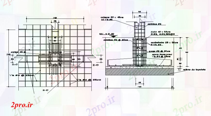 دانلود نقشه طراحی جزئیات ساختار ساخت و ساز ستون جزئیات پروژه  دو بعدی  (کد110419)