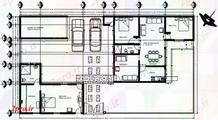 دانلود نقشه مسکونی  ، ویلایی ، آپارتمان  طرحی خانه دو خوابه ساده با مبلمان  (کد110478)